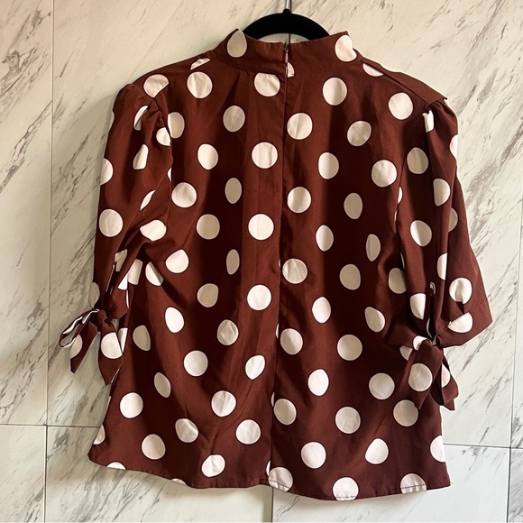 4/$30 Nasty Gal Sorry Is Dot Enough High Neck Tie Bow Blouse SZ 6 - Picture 7 of 8